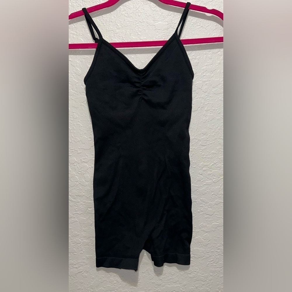 American Eagle Black Ribbed One Piece Shorts Bodysuit